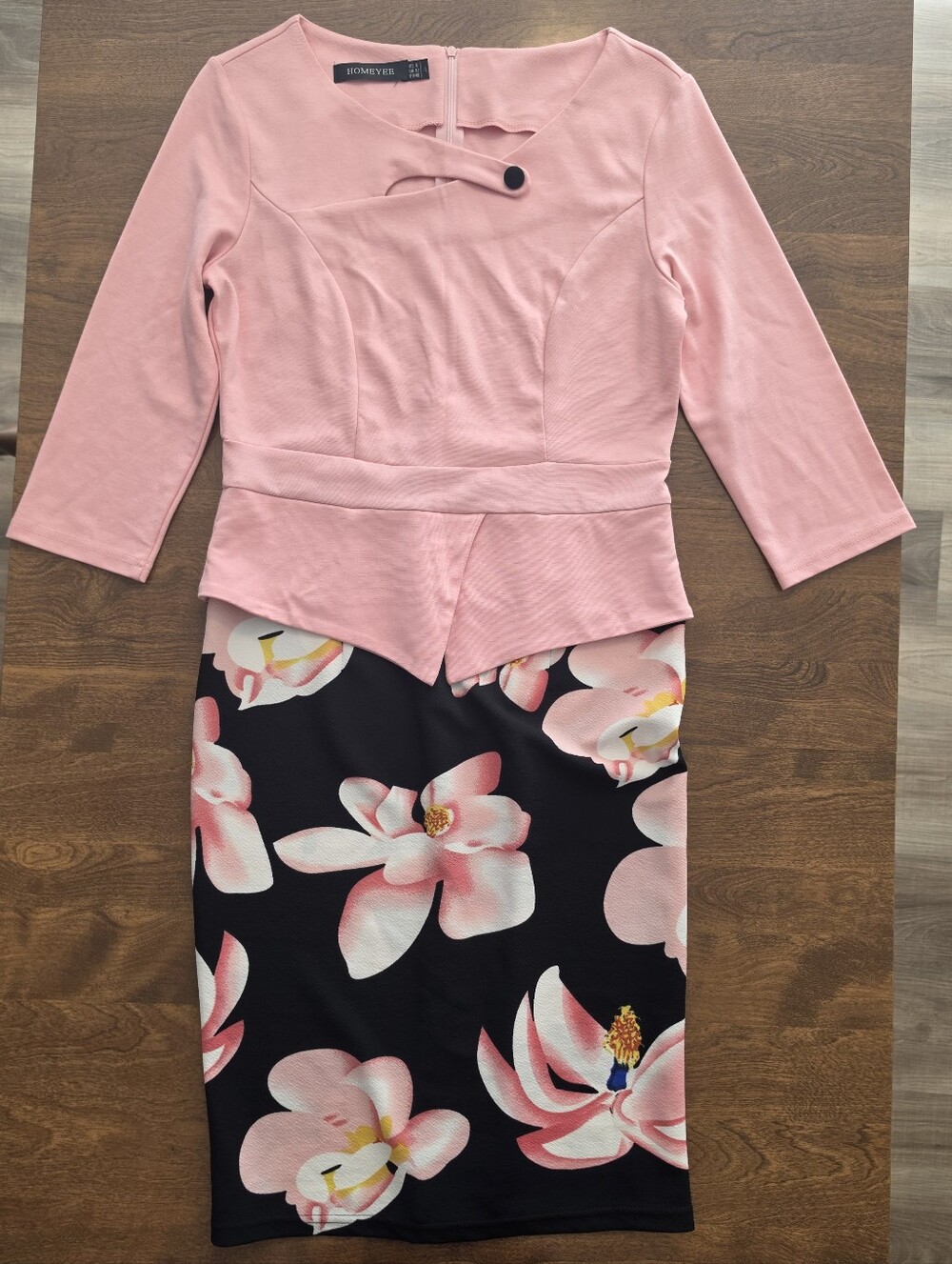 Homeyee Pink and Black Floral Dress